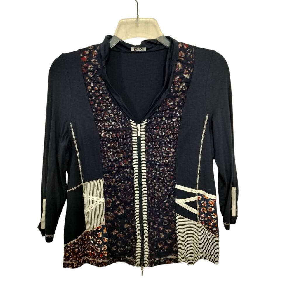 5409) Gelco Black Mix Print Zip Up Lightweight Cardigan  Jacket EU38/ US 8